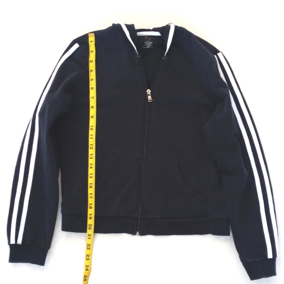 Vintage Black Cropped Long Sleeve Hoodie with White Racer Stripes M - Picture 8 of 11